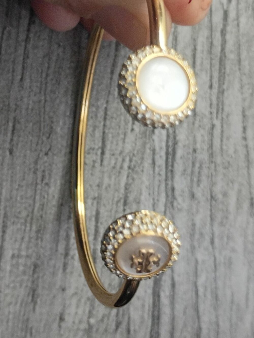 Tory Burch 18k gold plated mother of pearl flex cuff bracelet